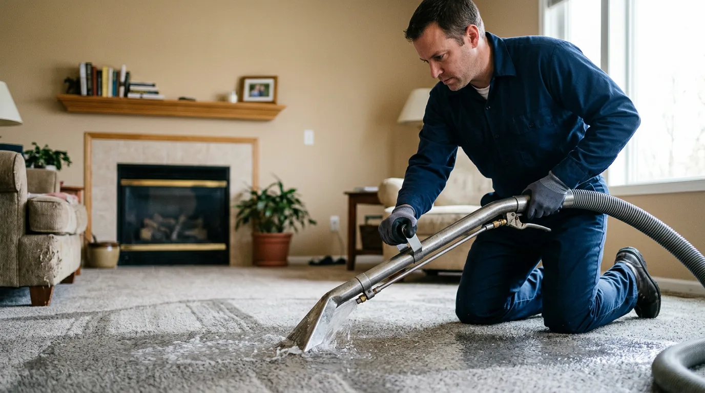 Water damage restoration technician working near Conesville, IA